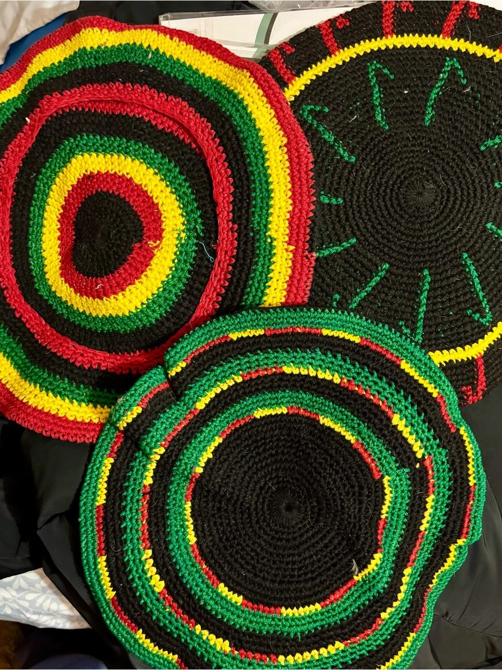 Handmade Crochet Jamaican/ Reggae/ Rasta hats - Black with Red, Yellow & Green